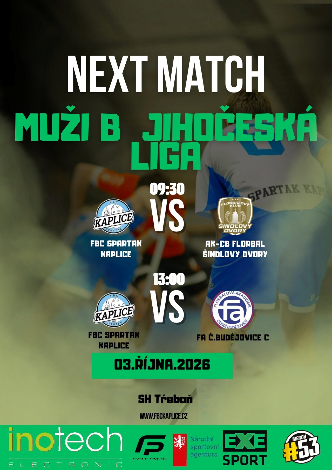Pozvánka na zápasy Béčka v Jihočeské lize
